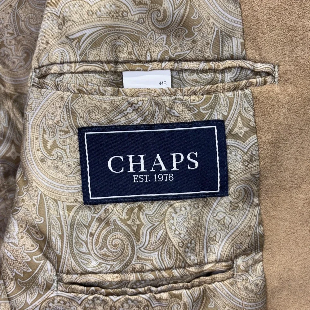 Chaps Blazer Mens 44R Tan Faux Suede Sport Coat 2 Button Notch Lapel Paisley - Picture 10 of 11